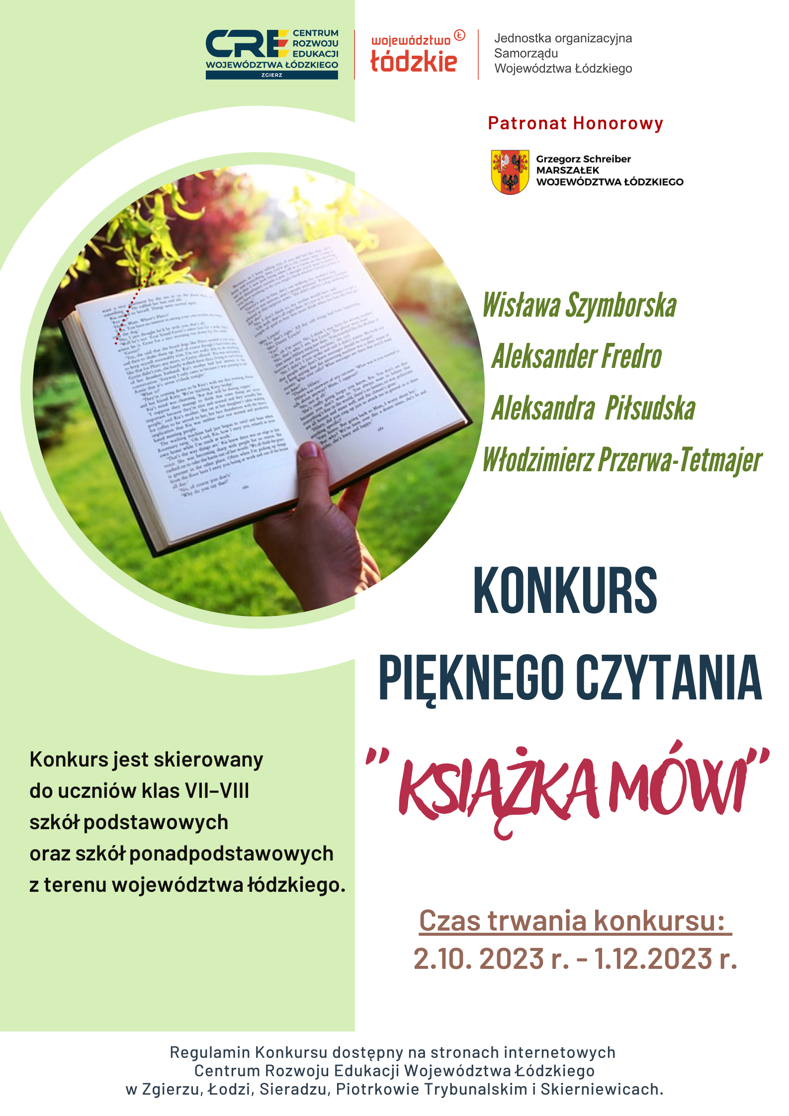 ZAPROSZENIE DO UDZIAŁU W KONKURSIE PIĘKNEGO CZYTANIA PT. ,,KSIĄŻKA MÓWI”