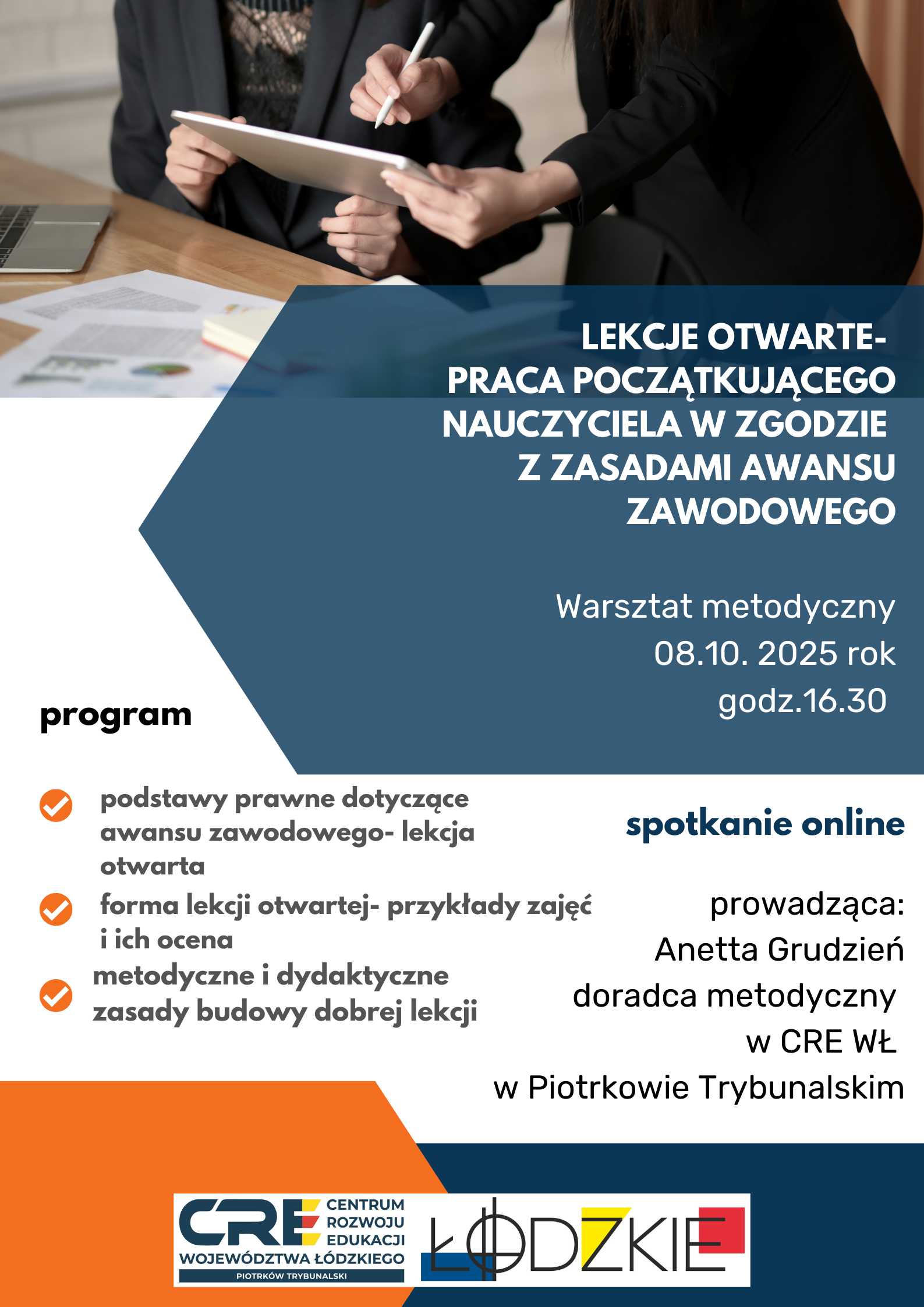 Warsztat metodyczny: Lekcje otwarte - praca początkującego nauczyciela w zgodzie z zasadami awansu zawodowego - 8.10.2025 r. 